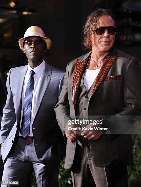 Actors Don Cheadle and Mickey Rourke arrive at the world premiere of Paramount Pictures and Marvel Entertainment's "Iron Man 2� held at El Capitan...