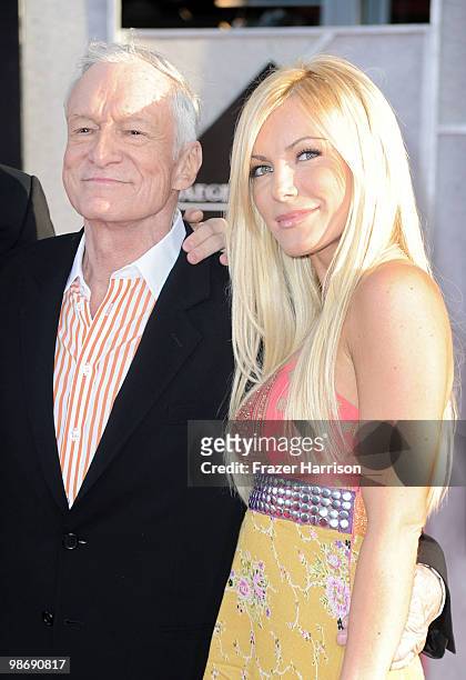 Publisher Hugh Hefner and guest arrive at the world premiere of Paramount Pictures & Marvel Entertainment's "Iron Man 2" held at the El Capitan...