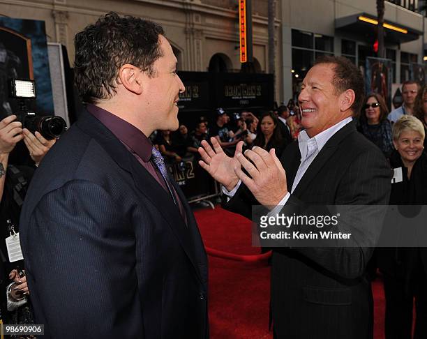Director/executive producer Jon Favreau and actor Garry Shandling arrive at the world premiere of Paramount Pictures and Marvel Entertainment's "Iron...