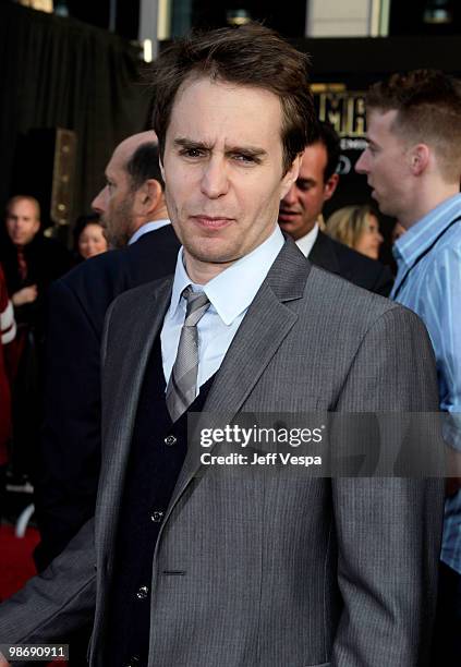 Actors Sam Rockwell arrives at the "Iron Man 2" World Premiere at El Capitan Theatre on April 26, 2010 in Hollywood, California.