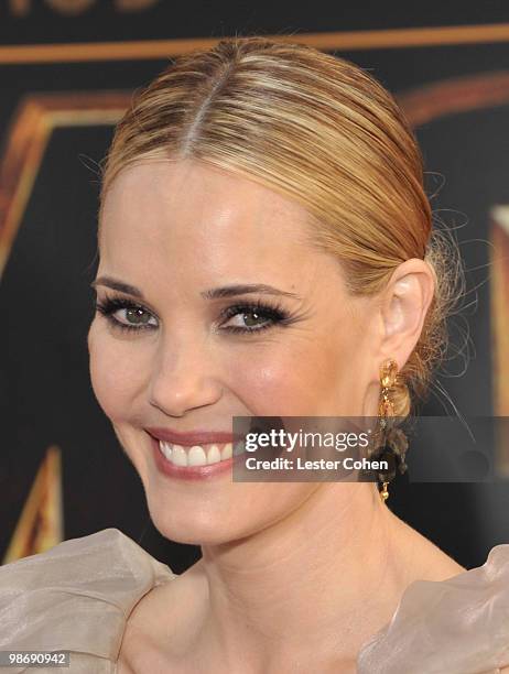 Actress Leslie Bibb arrives at the "Iron Man 2" world premiere held at El Capitan Theatre on April 26, 2010 in Hollywood, California.