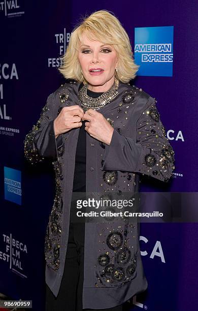 Personality Joan Rivers attends the "Joan Rivers A Piece of Work" premiere during the 9th Annual Tribeca Film Festival at the SVA Theater on April...