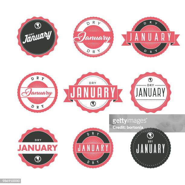 trockenen januar-icon-set - january stock-grafiken, -clipart, -cartoons und -symbole