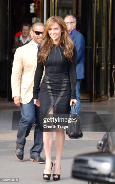 Jennifer Lopez is sighted as she leaves Hotel Crillon on April 26, 2010 in Paris, France.