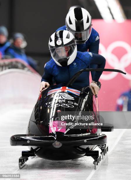 February 2018, South Korea, Pyeongchang, Winter Olympics, Bobsleigh, two-seater sled, womens, 2nd round, Alpensia Sliding Centre: Pilot Mica McNeill...