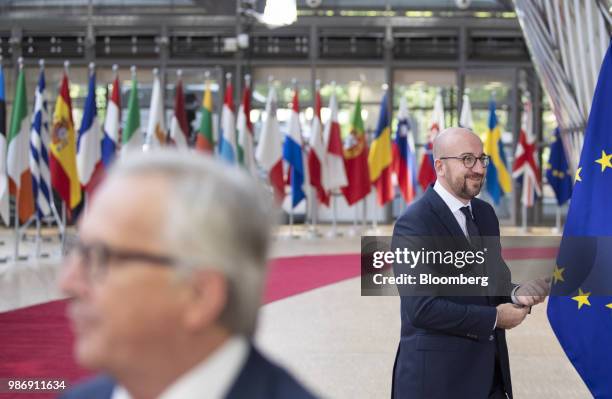 Charles Michel, Belgian's prime minister, arrives for a European Union leaders summit in Brussels, Belgium, on Thursday, June 28, 2018. From refugee...