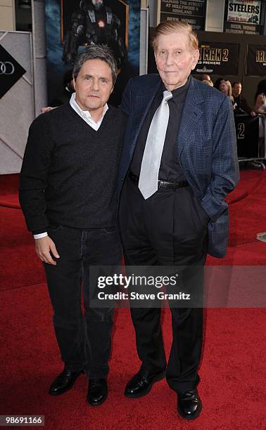 Of Paramount Pictures Brad Grey and Chairman of the Board and Viacom and CBS Corp Sumner Redstone arrive at the "Iron Man 2" World Premiere held at...