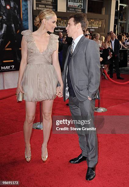 Actors Leslie Bibb and Sam Rockwell arrive at the "Iron Man 2" World Premiere held at the El Capitan Theatre on April 26, 2010 in Hollywood,...
