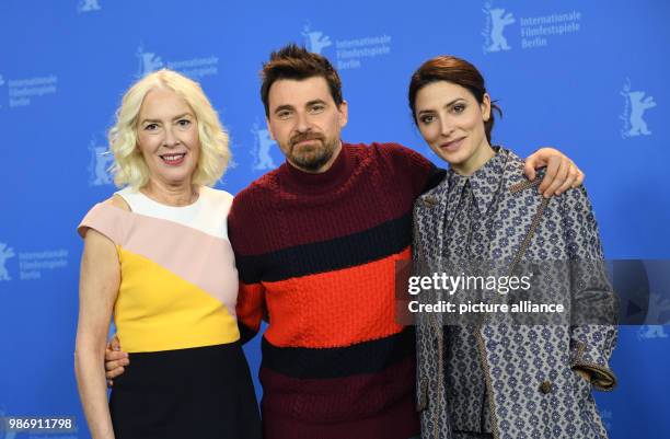 Febuary 2018, Germany, Berlin, Berlinale, photo session, "Sunday's Illness" , : the actress, Susi Sanchez , the director and screenwriter, Ramón...