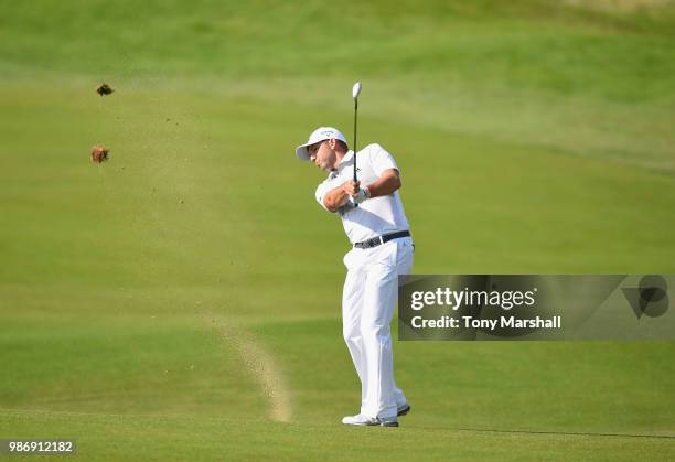 Sergio Garcia of Spain plays his third shot on the 15th fairway during Day Two of the HNA Open de France at Le Golf National on June 29, 2018 in...