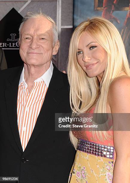 Playboy's Hugh Hefner and Crystal Harris arrive at the "Iron Man 2" World Premiere held at the El Capitan Theatre on April 26, 2010 in Hollywood,...