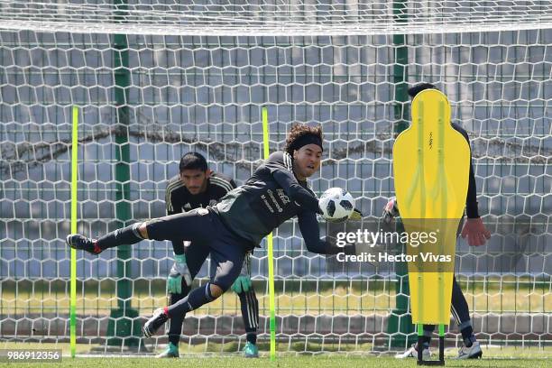 Guillermo Ochoa of Mexico, stops the ball during a training at Training Base Novogorsk-Dynamo, on June 29, 2018 in Moscow, Russia.