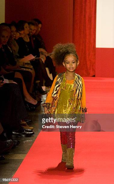 Model walks the runway at The Fashion Institute of Technology's annual year-end fashion show and awards presentation at The Fashion Institute of...