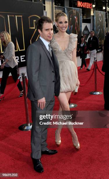 Actor Sam Rockwell and actress Leslie Bibb arrive at the world wide premiere of "Iron Man 2" Premiere held at the El Capitan Theatre on April 26,...
