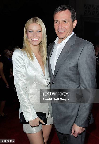 Actress Gwyneth Paltrow and Disney Studios CEO Robert Iger arrive at the "Iron Man 2" World Premiere at El Capitan Theatre on April 26, 2010 in...