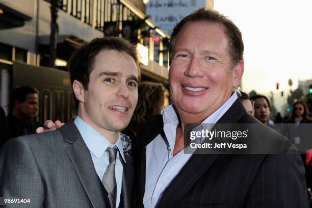 Actors Sam Rockwell and Garry Shandling arrive at the "Iron Man 2" World Premiere at El Capitan Theatre on April 26, 2010 in Hollywood, California.