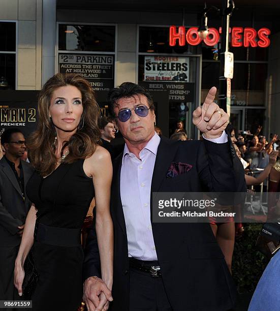 Actor Sylvester Stallone and Jennifer Flavin arrive at the world wide premiere of "Iron Man 2" Premiere held at the El Capitan Theatre on April 26,...
