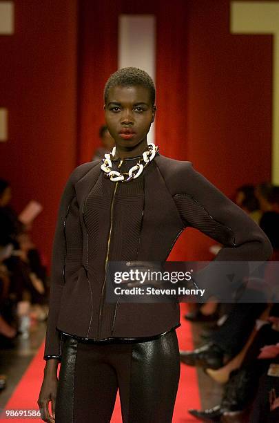 Model walks the runway at The Fashion Institute of Technology's annual year-end fashion show and awards presentation at The Fashion Institute of...