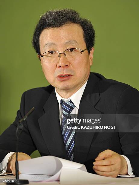 Cheng Yonghua, new Chinese Ambassador to Japan, speaks during a press conference at the Japan National Press Club in Tokyo on April 27, 2010...