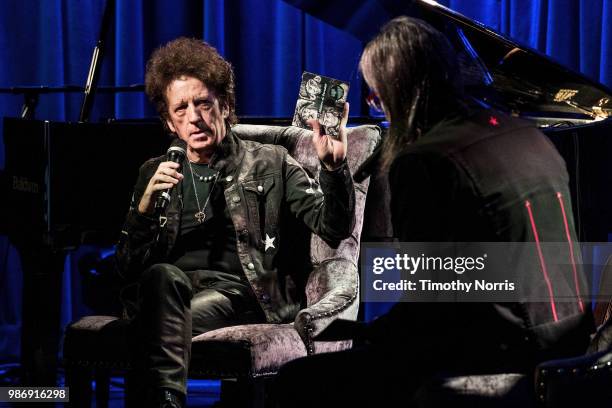 Willie Nile and Scott Goldman speak during An Evening with Willie Nile at The GRAMMY Museum on June 28, 2018 in Los Angeles, California.