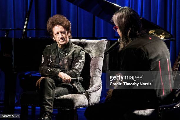 Willie Nile and Scott Goldman speak during An Evening with Willie Nile at The GRAMMY Museum on June 28, 2018 in Los Angeles, California.