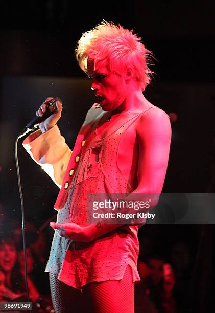 Justin Tranter of Semi Precious Weapons performs onstage at The Bowery Ballroom on April 26, 2010 in New York City.