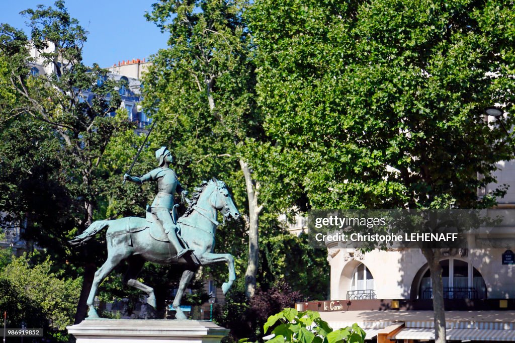 Paris, 8th district. Statue of Joan of Arc in front of church Saint Augustin.