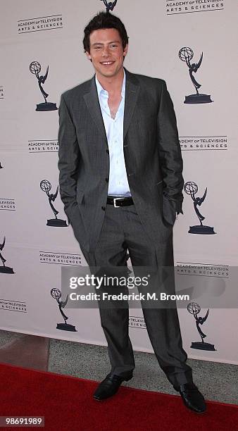 Actor Cory Monteith attends the Academy of Television Arts and Sciences' Evening with "Glee" at the Leonard H. Goldenson Theatre on April 26, 2010 in...