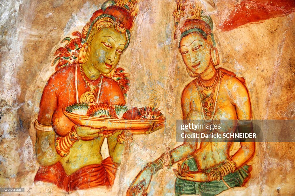 Asia, Sri Lanka, Sirigiya Fortress, wall fresco "The ladies of Sirigiya