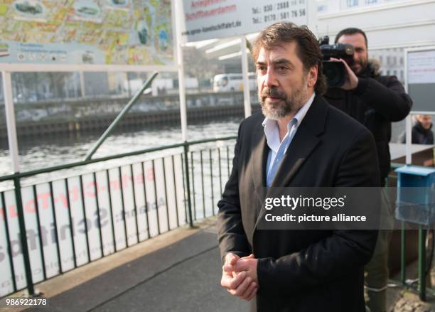 February 2018, Germany, Berlin: Academy Award winner Javier Bardem arrivesa at a Greenpeace press conference. The Spanish actor reported from his...