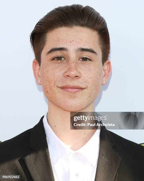 Actor Caden Conrique attends the Gen-Z Studio Brat's premiere of "Chicken Girls" at The Ahrya Fine Arts Theater on June 28, 2018 in Beverly Hills,...