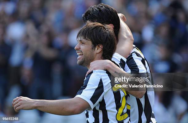 Vincenzo Iaquinta of Juventus FC celebrates his goal with Ribas Da Cunha Diego during the Serie A match between Juventus FC and AS Bari at Stadio...