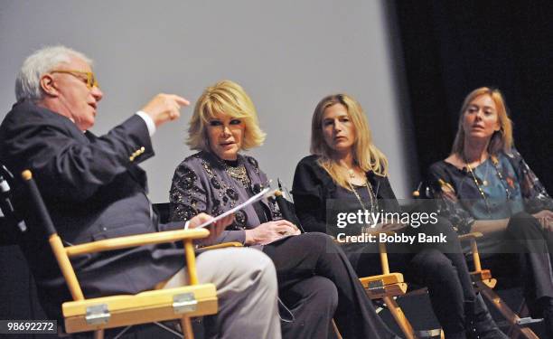 Rex Reed, Joan Rivers and directors Ricki Stern and Annie Sundberg attend the "Joan Rivers A Piece of Work" panel during the 9th Annual Tribeca Film...