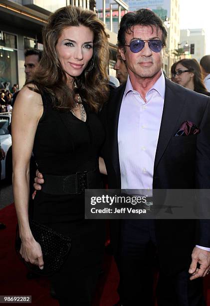 Actor Sylvester Stallone and Jennifer Flavin arrive at the "Iron Man 2" World Premiere at El Capitan Theatre on April 26, 2010 in Hollywood,...