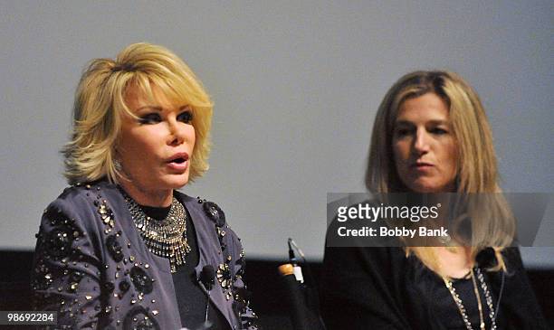 Joan Rivers and director Ricki Stern attend the "Joan Rivers A Piece of Work" panel during the 9th Annual Tribeca Film Festival at the SVA Theater on...