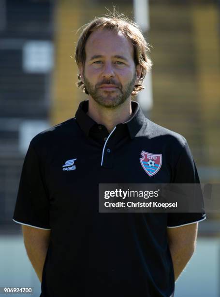 Physiotherapist Sebastian Zuleger poses during the Team Presentation of KFC Uerdingen at Grotenburg Stadium on June 29, 2018 in Krefeld, Germany.