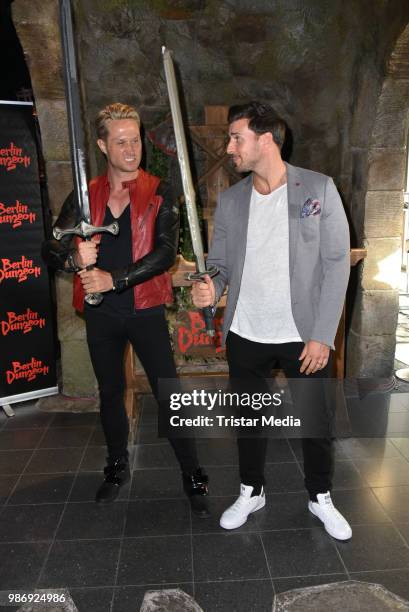 Nico Schwanz and Leonard Freier during the 'Horror Hour - Licht aus, Alptraum an!' premiere at Berlin Dungeon on June 28, 2018 in Berlin, Germany.