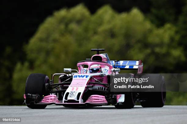 Sergio Perez of Mexico driving the Sahara Force India F1 Team VJM11 Mercedes on track during practice for the Formula One Grand Prix of Austria at...