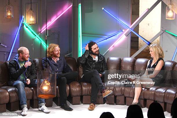 Edith Bowman interviews Scottish rock band Biffy Clyro members Ben Johnston, James Johnston and Simon Neil during a recording of the 'Evo Music...