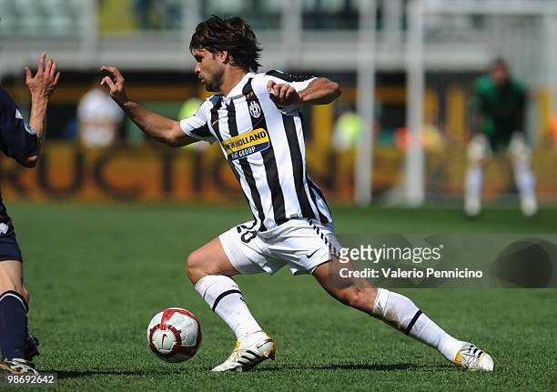 Ribas Da Cunha Diego of Juventus FC in action during the Serie A match between Juventus FC and AS Bari at Stadio Olimpico on April 25, 2010 in Turin,...