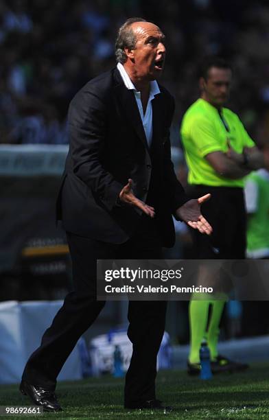 Bari head coach Giampiero Ventura issues instructions during the Serie A match between Juventus FC and AS Bari at Stadio Olimpico on April 25, 2010...