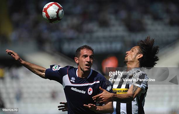 Carvalho De Oliveira Amauri of Juventus FC clashes with Cristian Stellini of AS Bari during the Serie A match between Juventus FC and AS Bari at...