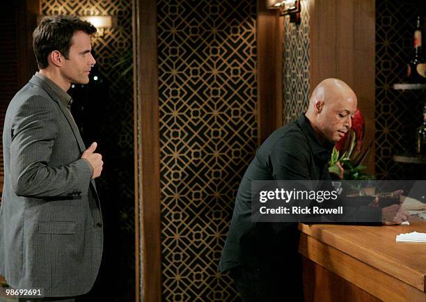 Cameron Mathison and J.R. Martinez in a scene that airs the week of May 3, 2010 on Disney General Entertainment Content via Getty Images Daytime's...