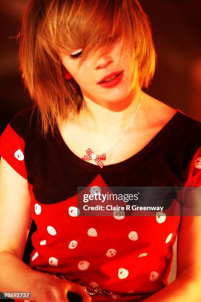 Lead vocalist Eva Spence of rock band Rolo Tomassi performs live on stage during a recording of the 'Evo Music Rooms' for Channel 4, in association...