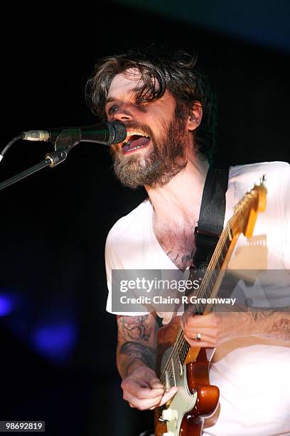 Lead vocalist Simon Neil of Scottish rock band Biffy Clyro performs live on stage during a recording of the 'Evo Music Rooms' for Channel 4, in...