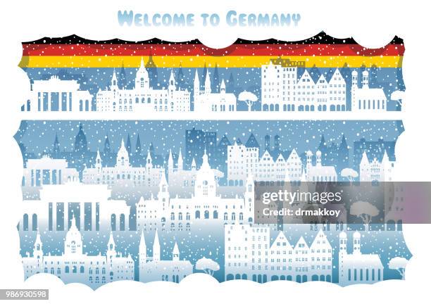 stockillustraties, clipart, cartoons en iconen met welkom in duitsland - hannover stuttgart