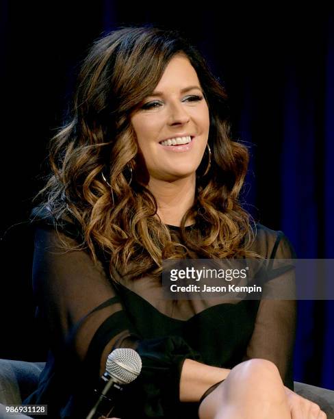 Karen Fairchild of Little Big Town participates in an interview at The Country Music Hall of Fame and Museum's CMA Theater on June 26, 2018 in...