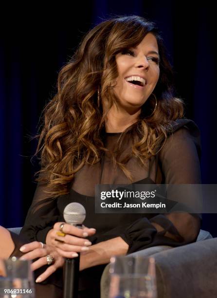 Karen Fairchild of Little Big Town participates in an interview at The Country Music Hall of Fame and Museum's CMA Theater on June 26, 2018 in...