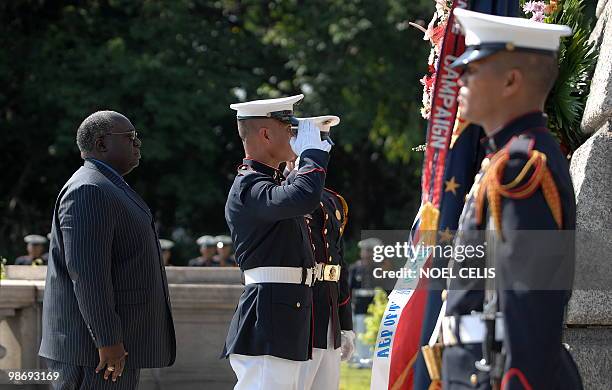 Ambassador to the Philippines Harry Thomas lays a wreath at the monument of Philippine national hero Jose Rizal at Rizal Park in Luneta, Manila on...