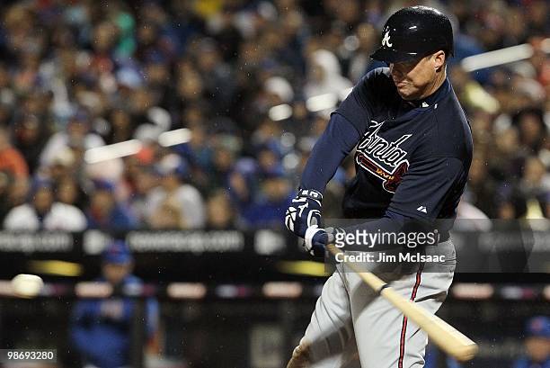 Chipper Jones of the Atlanta Braves bats against the New York Mets on April 25, 2010 at Citi Field in the Flushing neighborhood of the Queens borough...